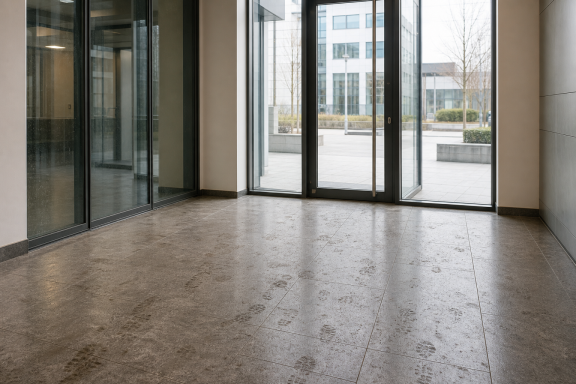 Gebäudereinigung – VORHER Verschmutzter Gebäudeeingang vor professioneller Gebäudereinigung